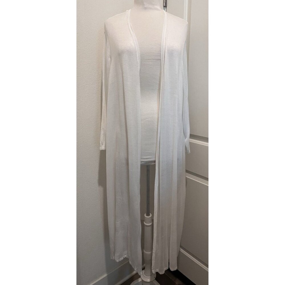 Catherines Women's Open Front Duster Cardigan Sweater Size 5X White 3/4 Sleeve